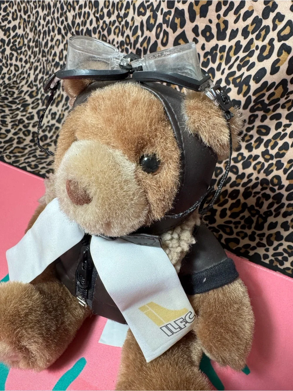 Artistic Toy Vintage Aviator Pilot Teddy Bear Brown Plush ILFC Bomber Jacket
